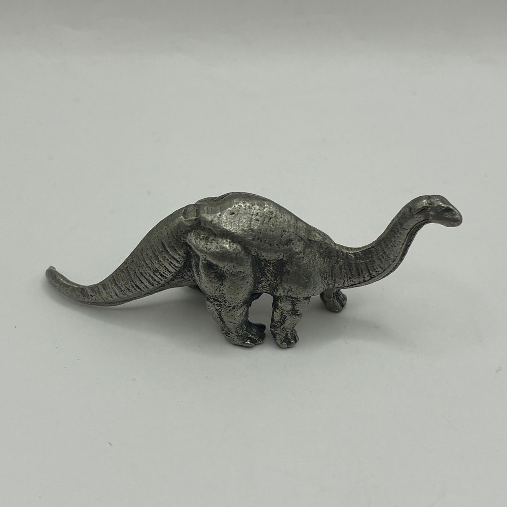 Vintage Pewter Brontosaurus Dinosaur Figurine Miniature Metal Animal Sculpture